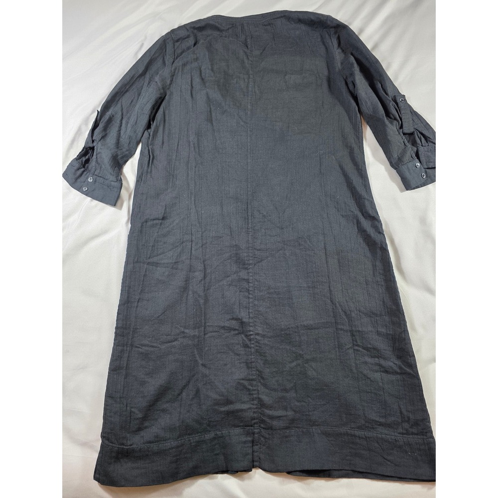 Eileen Fisher Shirt Dress Women Small Black Organic Gauze Cotton Roll Tab Pocket - Picture 6 of 6